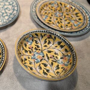 New Pottery Barn Ava Floral Stoneware Bowl Set, S/4, Yellow